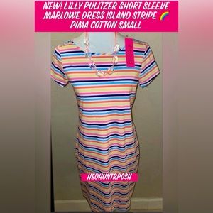 New! Lilly Pulitzer Short Sleeve Marlowe Dress Island Stripe 🌈Pima Cotton Small